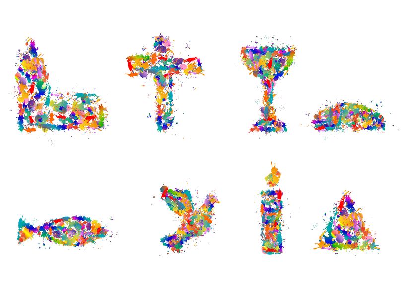 Christliche Symbole aus Farbtupfern Christliche Symbole aus Farbtupfern